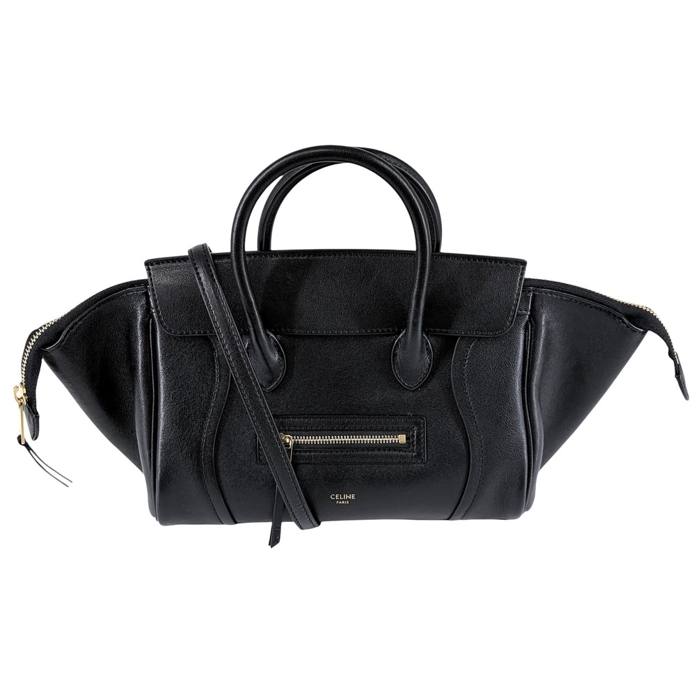 CELINE セリーヌ 2WAY リトルラゲージ ハンドバッグ ショルダーバッグ レザー ブラック 黒 ゴールド金具 レディース【中古品】