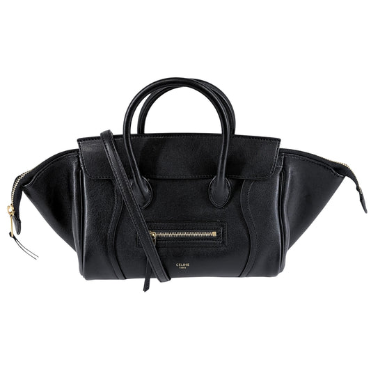CELINE セリーヌ 2WAY リトルラゲージ ハンドバッグ ショルダーバッグ レザー ブラック 黒 ゴールド金具 レディース【中古品】