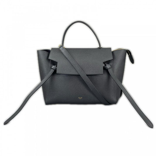 CELINE セリーヌ ハンドバッグ ベルトバッグ グレインカーフレザー ブラック 黒 ゴールド金具 レディース【中古品】