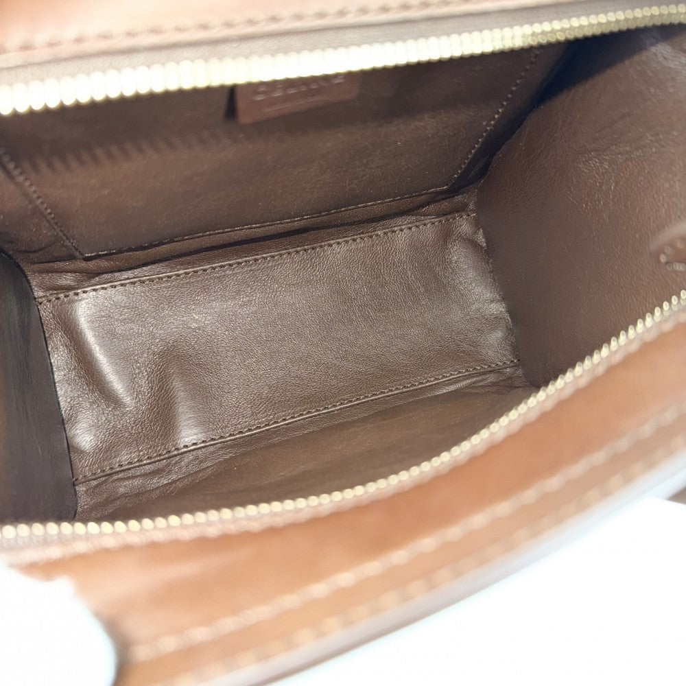 【開店SALE】 CELINE セリーヌ 2WAY ラゲージナノショッパー ボア ショルダーバッグ ハンドバッグ レザー ムートン ブラウン 茶 グレー ゴールド金具 レディース【中古品】