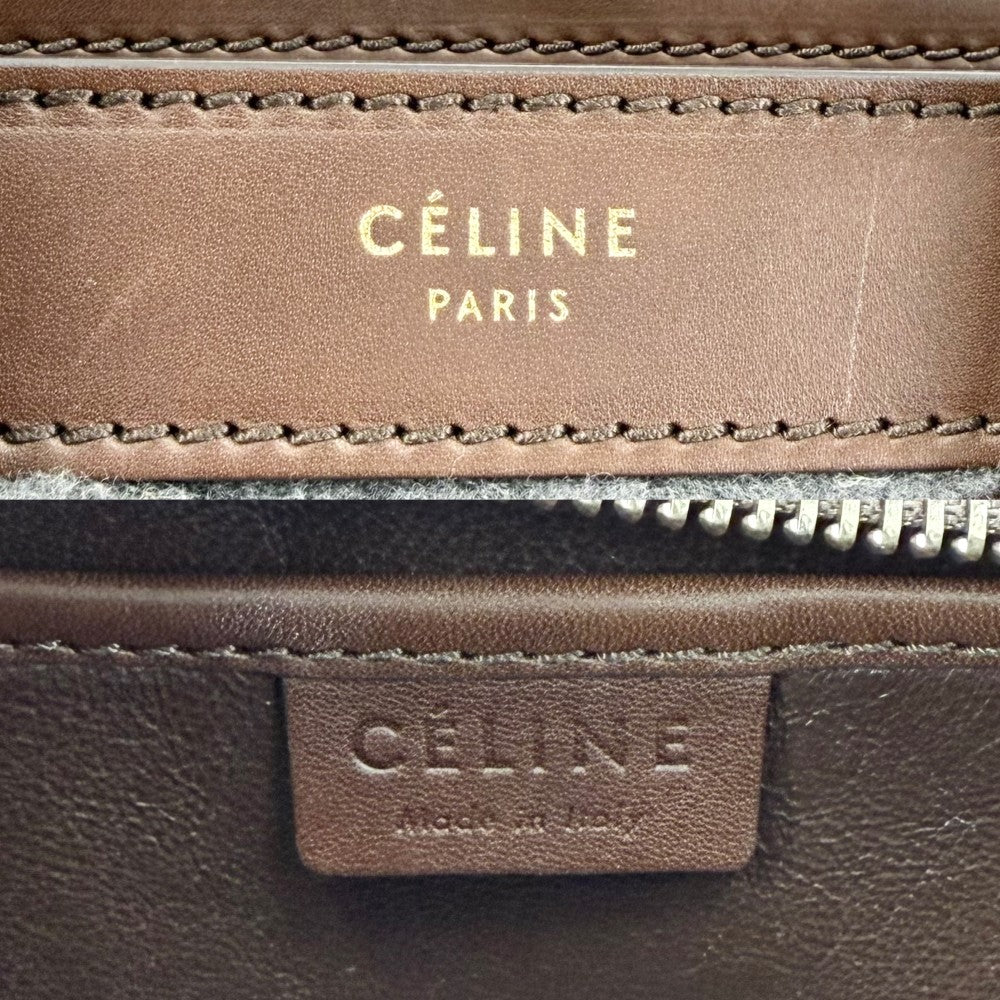 【開店SALE】 CELINE セリーヌ 2WAY ラゲージナノショッパー ボア ショルダーバッグ ハンドバッグ レザー ムートン ブラウン 茶 グレー ゴールド金具 レディース【中古品】