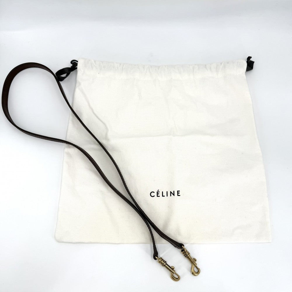 【開店SALE】 CELINE セリーヌ 2WAY ラゲージナノショッパー ボア ショルダーバッグ ハンドバッグ レザー ムートン ブラウン 茶 グレー ゴールド金具 レディース【中古品】