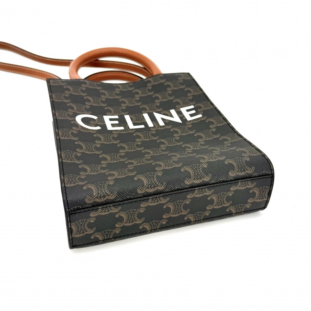 【開店SALE】 CELINE セリーヌ 2WAY トリオンフ ミニ バーティカルカバ ショルダーバッグ ハンドバッグ Mini Vertical Cabas ブラウン 茶 194372BZK.04LU PVCコーティングキャンバス レザー タン ゴールド金具 レディース【中古品】