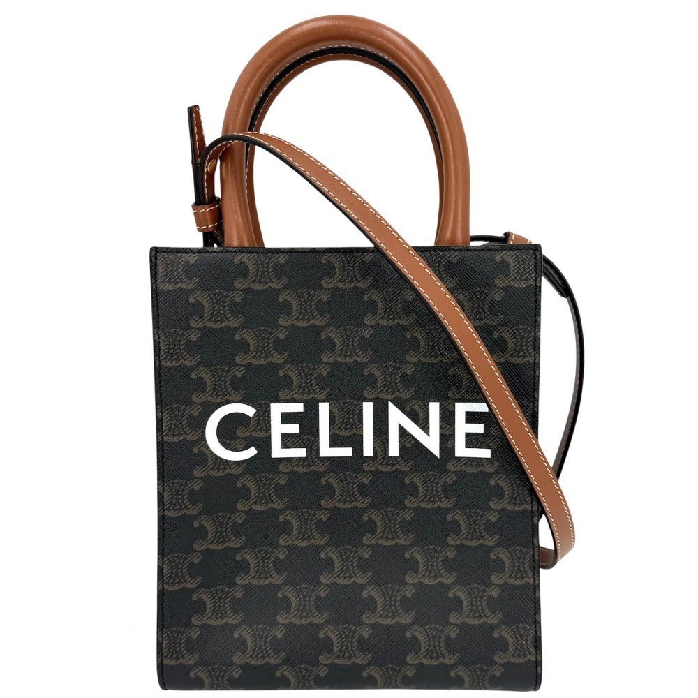 【開店SALE】 CELINE セリーヌ 2WAY トリオンフ ミニ バーティカルカバ ショルダーバッグ ハンドバッグ Mini Vertical Cabas ブラウン 茶 194372BZK.04LU PVCコーティングキャンバス レザー タン ゴールド金具 レディース【中古品】