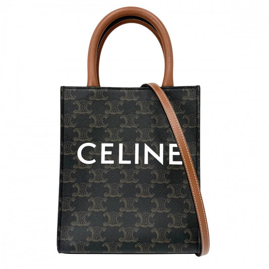 CELINE セリーヌ 2WAY ミニ バーティカルカバ ショルダーバッグ トートバッグ ロゴ タン 194372BZK.04LU レザー コーティングキャンバス ブラウン 茶 ゴールド金具 レディース【中古品】