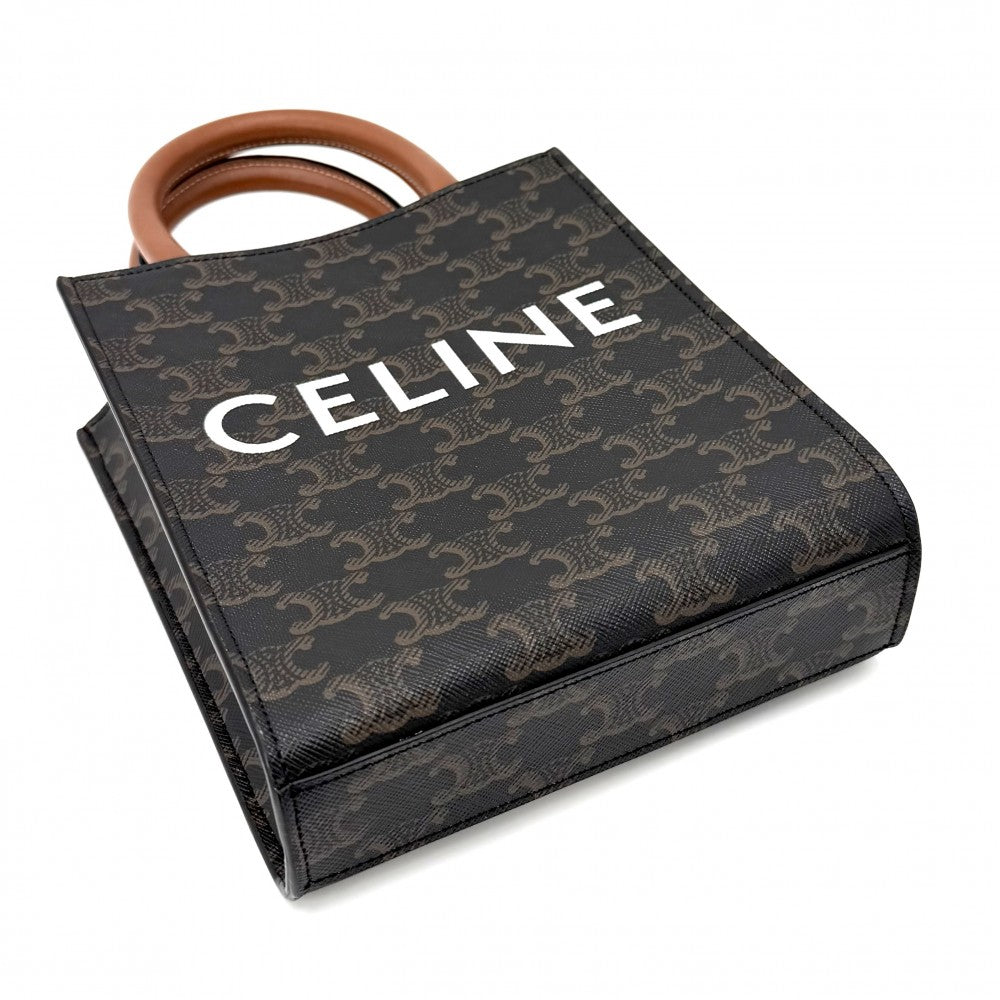 CELINE セリーヌ 2WAY ミニ バーティカルカバ ショルダーバッグ トートバッグ ロゴ タン 194372BZK.04LU レザー コーティングキャンバス ブラウン 茶 ゴールド金具 レディース【中古品】