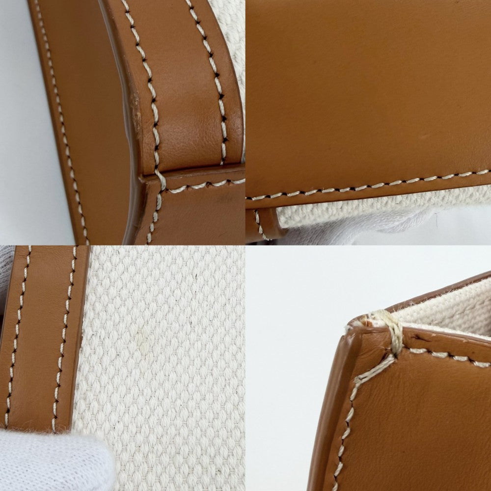 CELINE セリーヌ 2WAY ミニ バーティカルカバ ミニハンドバッグ ショルダーバッグ キャンバス レザー アイボリー ブラウン 茶 ゴールド金具 レディース【中古品】