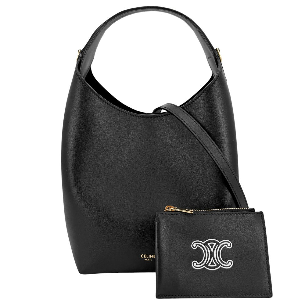 CELINE セリーヌ 2WAY スモールホーボー ハンドバッグ ショルダーバッグ レザー L10133Q71.38NO カーフ ブラック 黒 ゴールド金具 レディース【中古品】