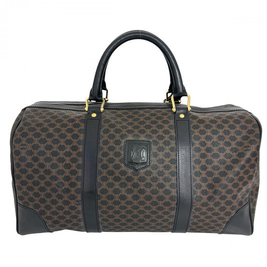 CELINE セリーヌ ボストンバッグ ブラックマカダム ヴィンテージ トリオンフ MC97/2 PVC ブラック 黒 ブラウン 茶 ゴールド金具 レディース【中古品】