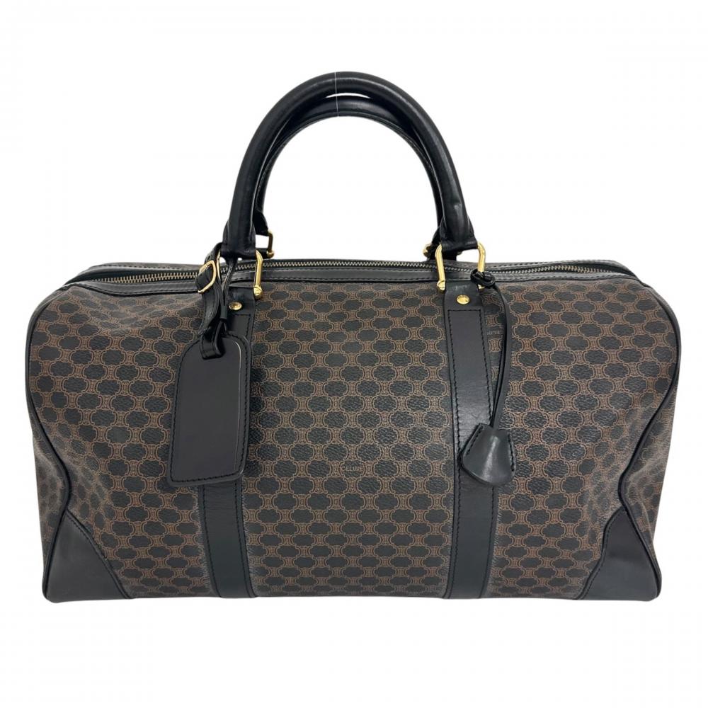 CELINE セリーヌ ボストンバッグ ブラックマカダム ヴィンテージ トリオンフ MC97/2 PVC ブラック 黒 ブラウン 茶 ゴールド金具 レディース【中古品】