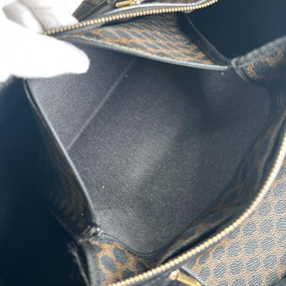 CELINE セリーヌ ボストンバッグ ブラックマカダム ヴィンテージ トリオンフ MC97/2 PVC ブラック 黒 ブラウン 茶 ゴールド金具 レディース【中古品】