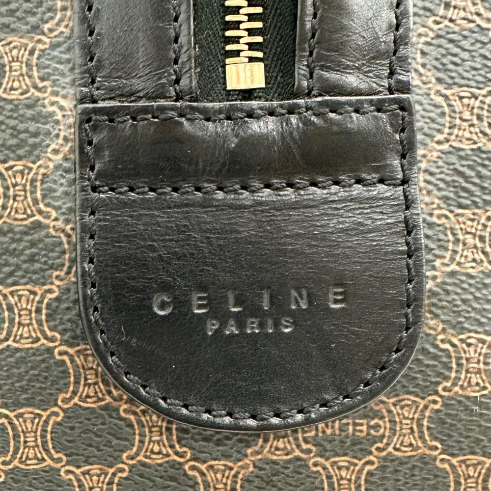 CELINE セリーヌ ボストンバッグ ブラックマカダム ヴィンテージ トリオンフ MC97/2 PVC ブラック 黒 ブラウン 茶 ゴールド金具 レディース【中古品】