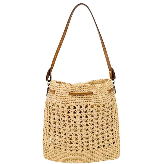 MIUMIU ミュウミュウ ハンドバッグ ウーブンファブリック ミニバッグ かごバッグ 鞄 かばん 春 夏 ストロー レザー ベージュ ブラウン 茶 ゴールド金具 レディース【中古品】