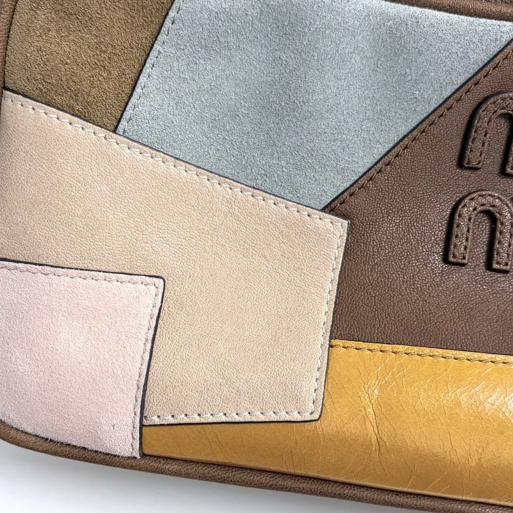 MIUMIU ミュウミュウ ハンドバッグ パッチワーク ボー トートバッグ 5BB173 レザー スエード ブラウン 茶 マルチカラー ゴールド金具 レディース【中古品】