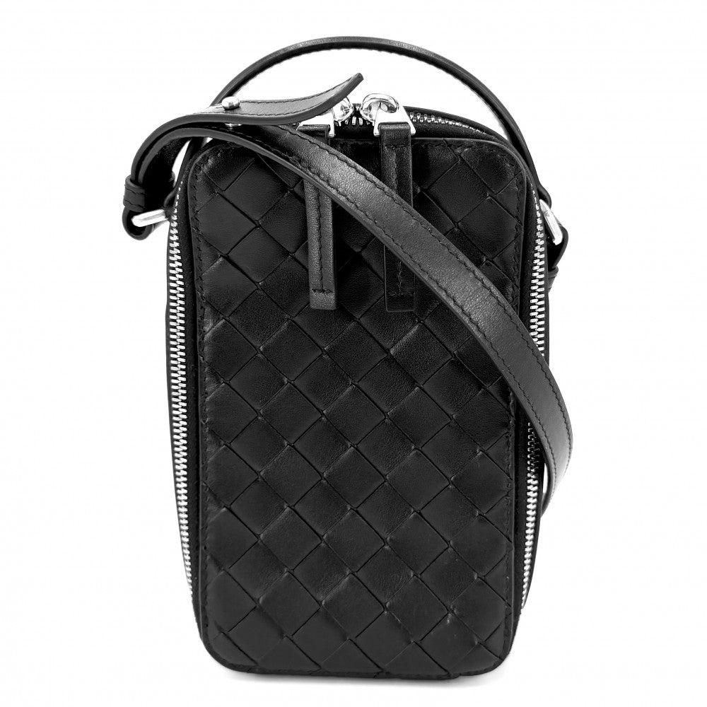 BOTTEGAVENETA ボッテガヴェネタ 2WAY イントレチャート ゲッタウェイ フォンポーチ ミニハンドバッグ ショルダーバッグ 826829 レザー ブラック 黒 シルバー金具 ユニセックス【中古品】