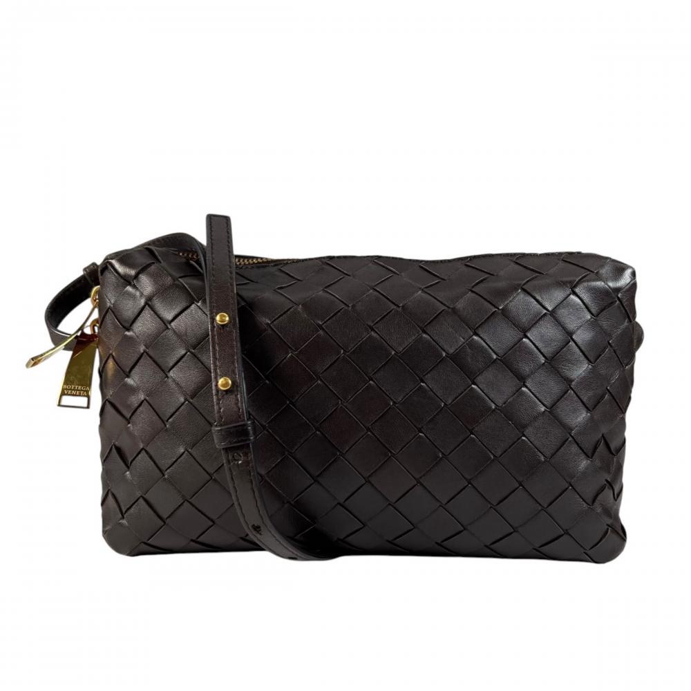 BOTTEGAVENETA ボッテガヴェネタ ショルダーバッグ イントレチャート ループ 597329 レザー ブラウン 茶 ゴールド金具 レディース【中古品】