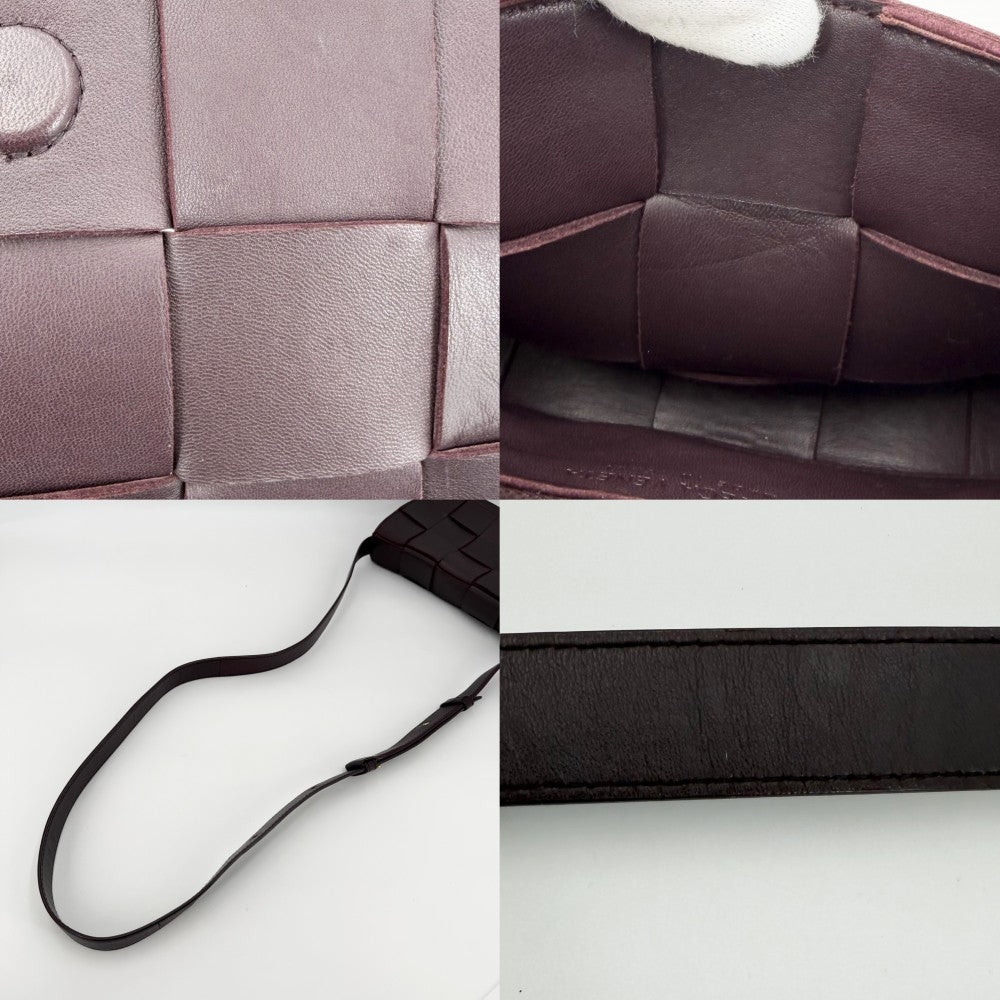 BOTTEGAVENETA ボッテガヴェネタ ショルダーバッグ マキシイントレチャート カセット レザー ブラウン 茶 ボルドー系 ゴールド金具 レディース【中古品】