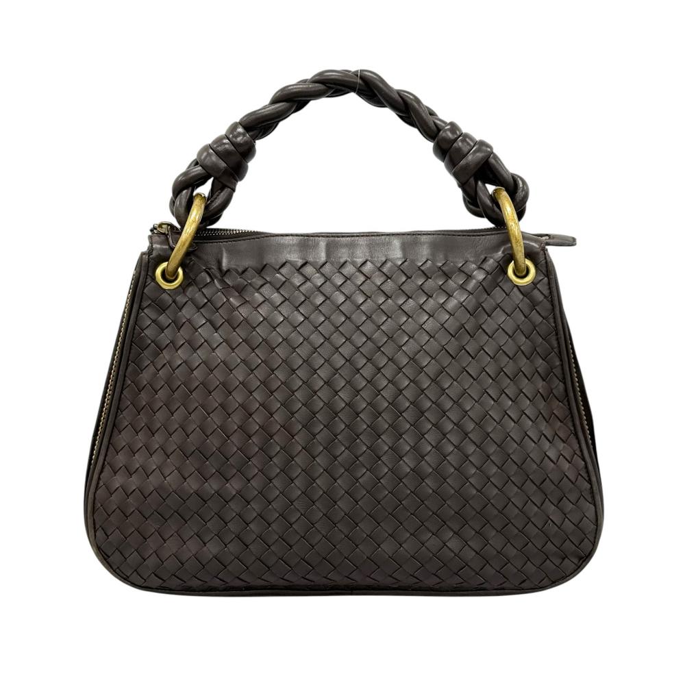 BOTTEGAVENETA ボッテガヴェネタ ハンドバッグ イントレチャート ワンショルダー 169850 ラムスキン ダークブラウン ゴールド金具 レディース【中古品】