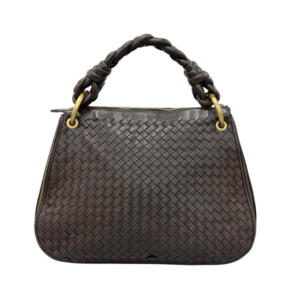 BOTTEGAVENETA ボッテガヴェネタ ハンドバッグ イントレチャート ワンショルダー 169850 ラムスキン ダークブラウン ゴールド金具 レディース【中古品】
