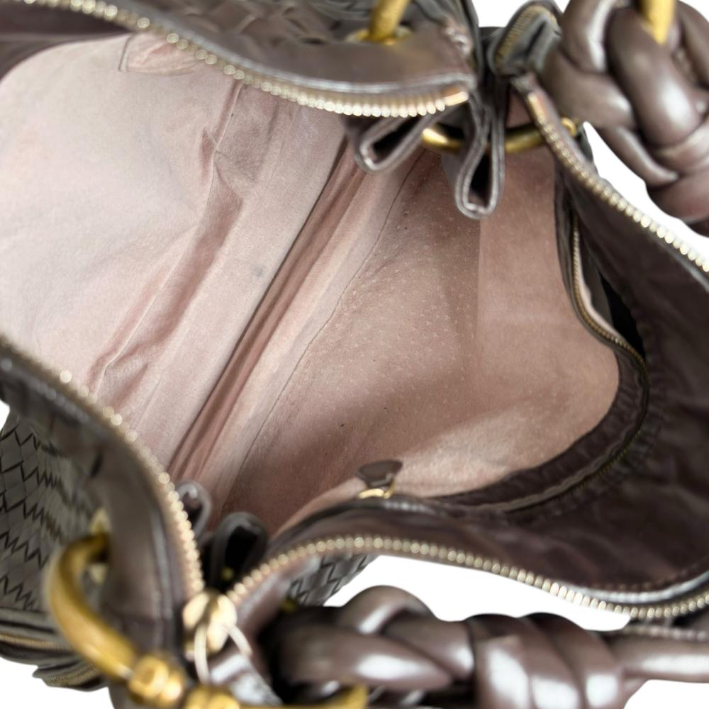 BOTTEGAVENETA ボッテガヴェネタ ハンドバッグ イントレチャート ワンショルダー 169850 ラムスキン ダークブラウン ゴールド金具 レディース【中古品】