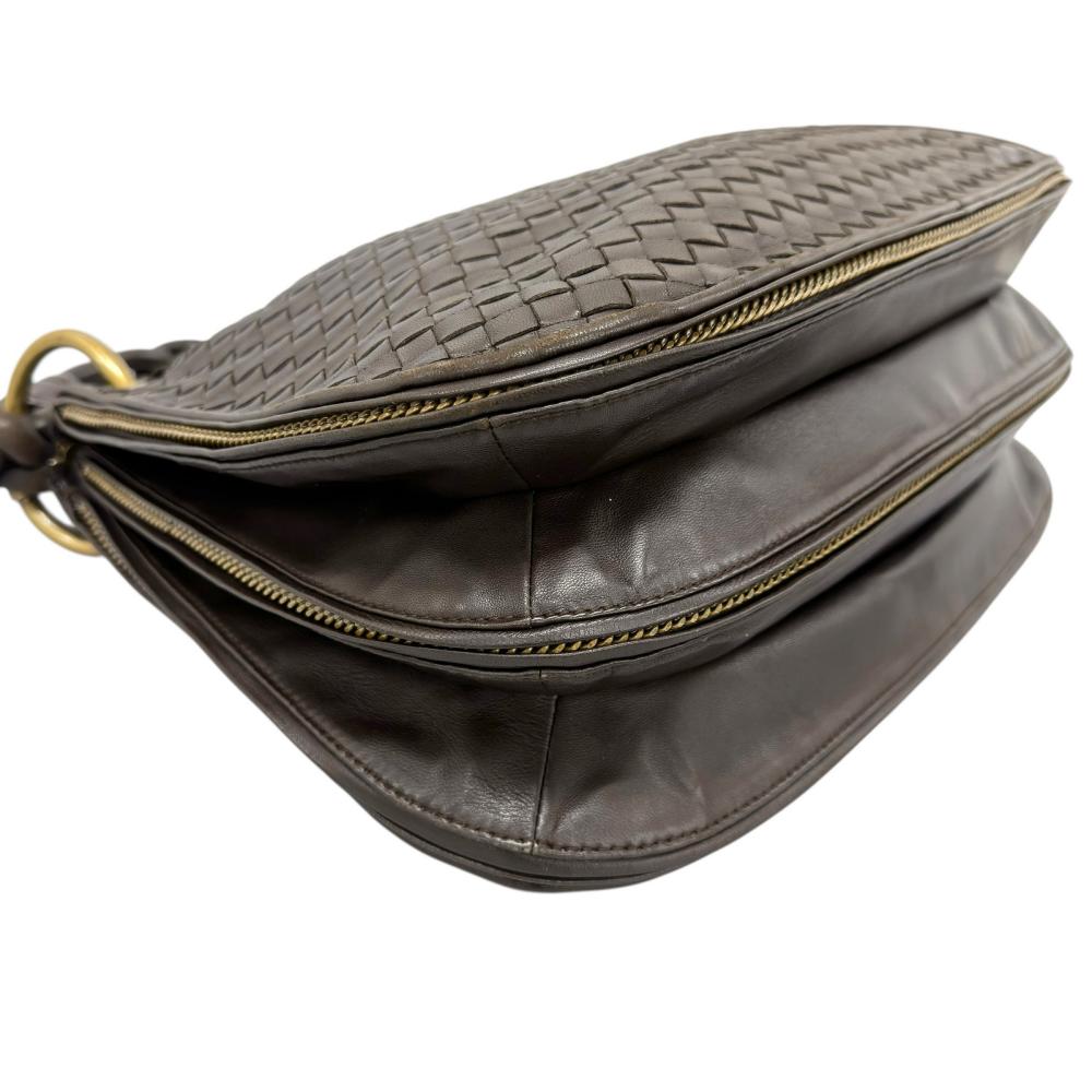 BOTTEGAVENETA ボッテガヴェネタ ハンドバッグ イントレチャート ワンショルダー 169850 ラムスキン ダークブラウン ゴールド金具 レディース【中古品】