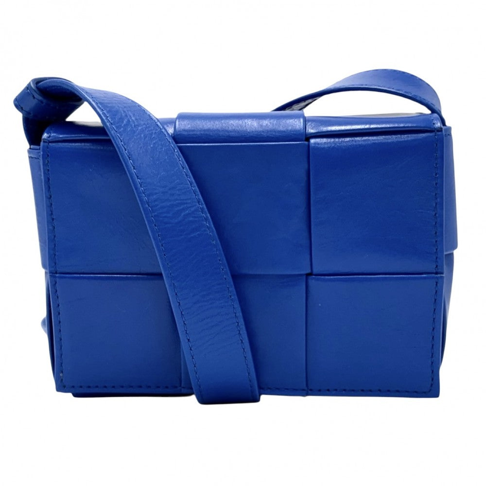 【開店SALE】 BOTTEGAVENETA ボッテガヴェネタ ショルダーバッグ マキシイントレチャート カセット キャンディ ミニバッグ 666688 レザー ナイロン ブルー 青 シルバー金具 レディース【中古品】