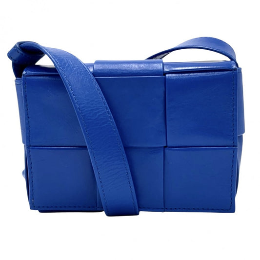【開店SALE】 BOTTEGAVENETA ボッテガヴェネタ ショルダーバッグ マキシイントレチャート カセット キャンディ ミニバッグ 666688 レザー ナイロン ブルー 青 シルバー金具 レディース【中古品】