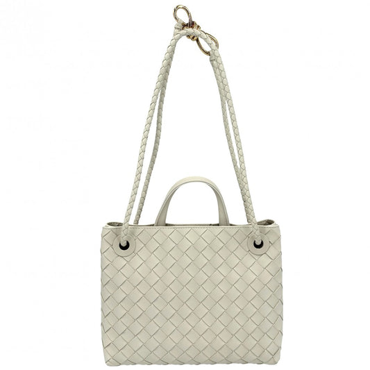 BOTTEGAVENETA ボッテガヴェネタ 2WAY イントレチャート スモール アンディアーモ ハンドバッグ ショルダーバッグ 766014 レザー ホワイト 白 レディース【中古品】