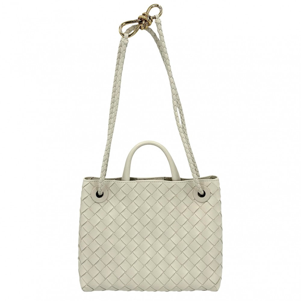 BOTTEGAVENETA ボッテガヴェネタ 2WAY イントレチャート スモール アンディアーモ ハンドバッグ ショルダーバッグ 766014 レザー ホワイト 白 レディース【中古品】