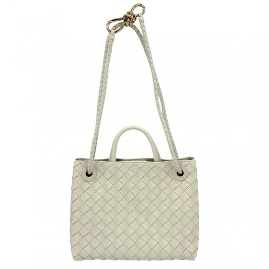 BOTTEGAVENETA ボッテガヴェネタ 2WAY イントレチャート スモール アンディアーモ ハンドバッグ ショルダーバッグ 766014 レザー ホワイト 白 レディース【中古品】