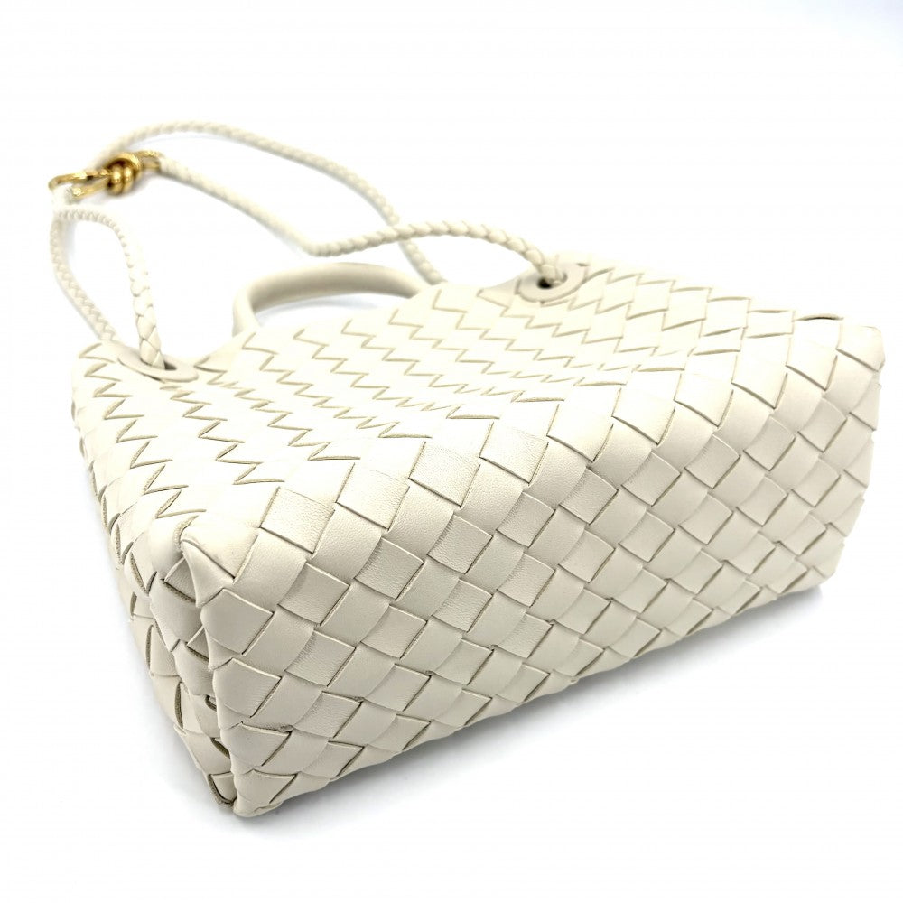 BOTTEGAVENETA ボッテガヴェネタ 2WAY イントレチャート スモール アンディアーモ ハンドバッグ ショルダーバッグ 766014 レザー ホワイト 白 レディース【中古品】