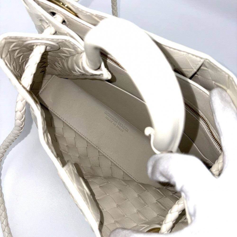 BOTTEGAVENETA ボッテガヴェネタ 2WAY イントレチャート スモール アンディアーモ ハンドバッグ ショルダーバッグ 766014 レザー ホワイト 白 レディース【中古品】