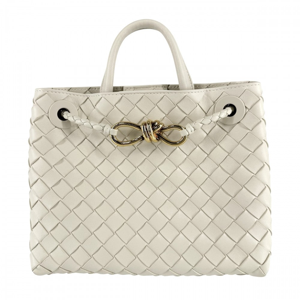 BOTTEGAVENETA ボッテガヴェネタ 2WAY イントレチャート スモール アンディアーモ ハンドバッグ ショルダーバッグ 766014 レザー ホワイト 白 レディース【中古品】