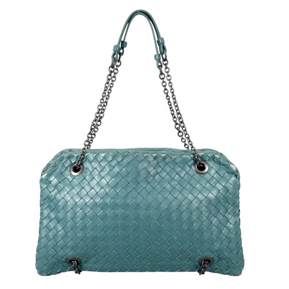 BOTTEGAVENETA ボッテガヴェネタ ショルダーバッグ トートバッグ イントレチャート チェーンショルダー ラムスキン メタル レザー カナール ブラック金具 レディース【中古品】