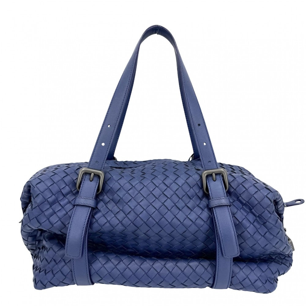 BOTTEGAVENETA ボッテガヴェネタ ハンドバッグ イントレチャート モンテーニュ トートバッグ レザー ブルー 青 マットブラック金具 メンズ【中古品】