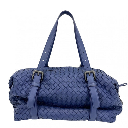 BOTTEGAVENETA ボッテガヴェネタ ハンドバッグ イントレチャート モンテーニュ トートバッグ レザー ブルー 青 マットブラック金具 メンズ【中古品】
