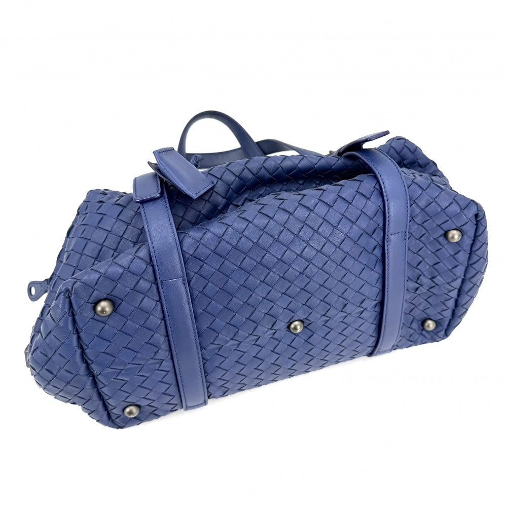 BOTTEGAVENETA ボッテガヴェネタ ハンドバッグ イントレチャート モンテーニュ トートバッグ レザー ブルー 青 マットブラック金具 メンズ【中古品】