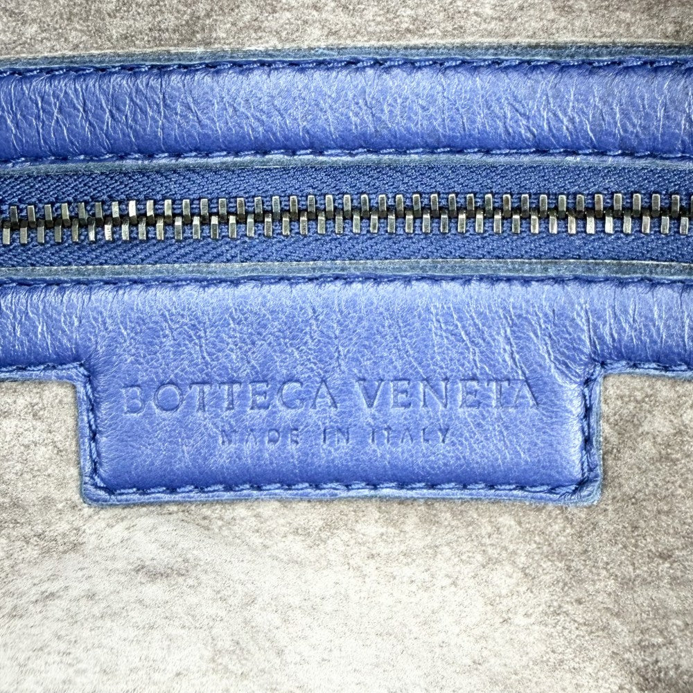 BOTTEGAVENETA ボッテガヴェネタ ハンドバッグ イントレチャート モンテーニュ トートバッグ レザー ブルー 青 マットブラック金具 メンズ【中古品】
