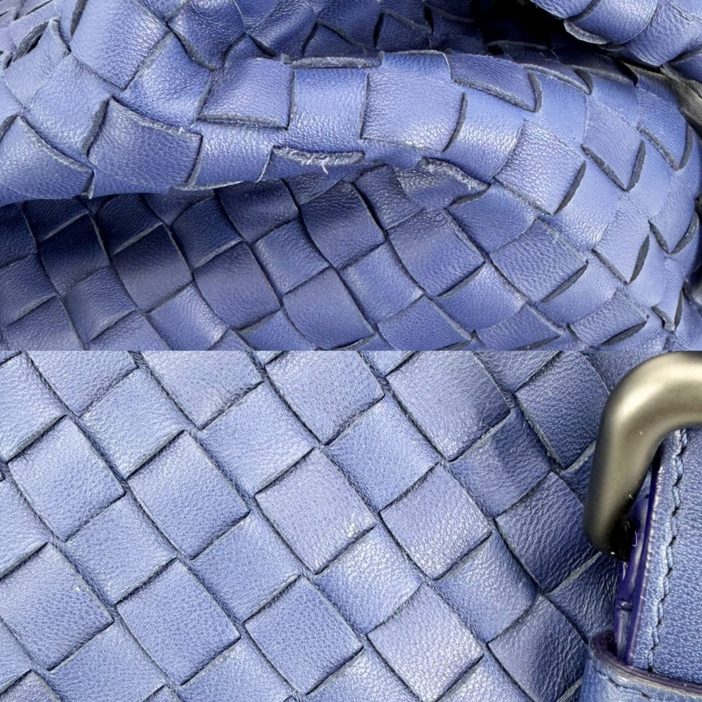 BOTTEGAVENETA ボッテガヴェネタ ハンドバッグ イントレチャート モンテーニュ トートバッグ レザー ブルー 青 マットブラック金具 メンズ【中古品】