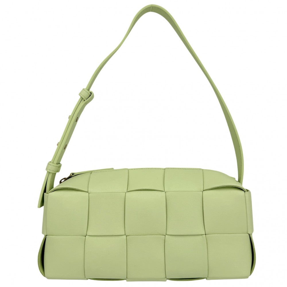 BOTTEGAVENETA ボッテガヴェネタ ハンドバッグ スモールブリックカセット マキシイントレチャート ワンショルダーバッグ 鞄 かばん 729166 レザー ライトグリーン ゴールド金具 レディース【中古品】