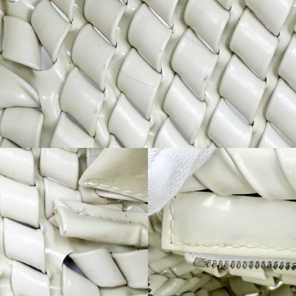 BOTTEGAVENETA ボッテガヴェネタ クラッチバッグ イントレチャート 小物入れ ポーチ エナメル ホワイト 白 シルバー金具 レディース【中古品】
