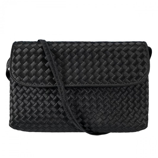 BOTTEGAVENETA ボッテガヴェネタ ショルダーバッグ イントレチャート サテン シルク ブラック 黒 ゴールド金具 レディース【中古品】