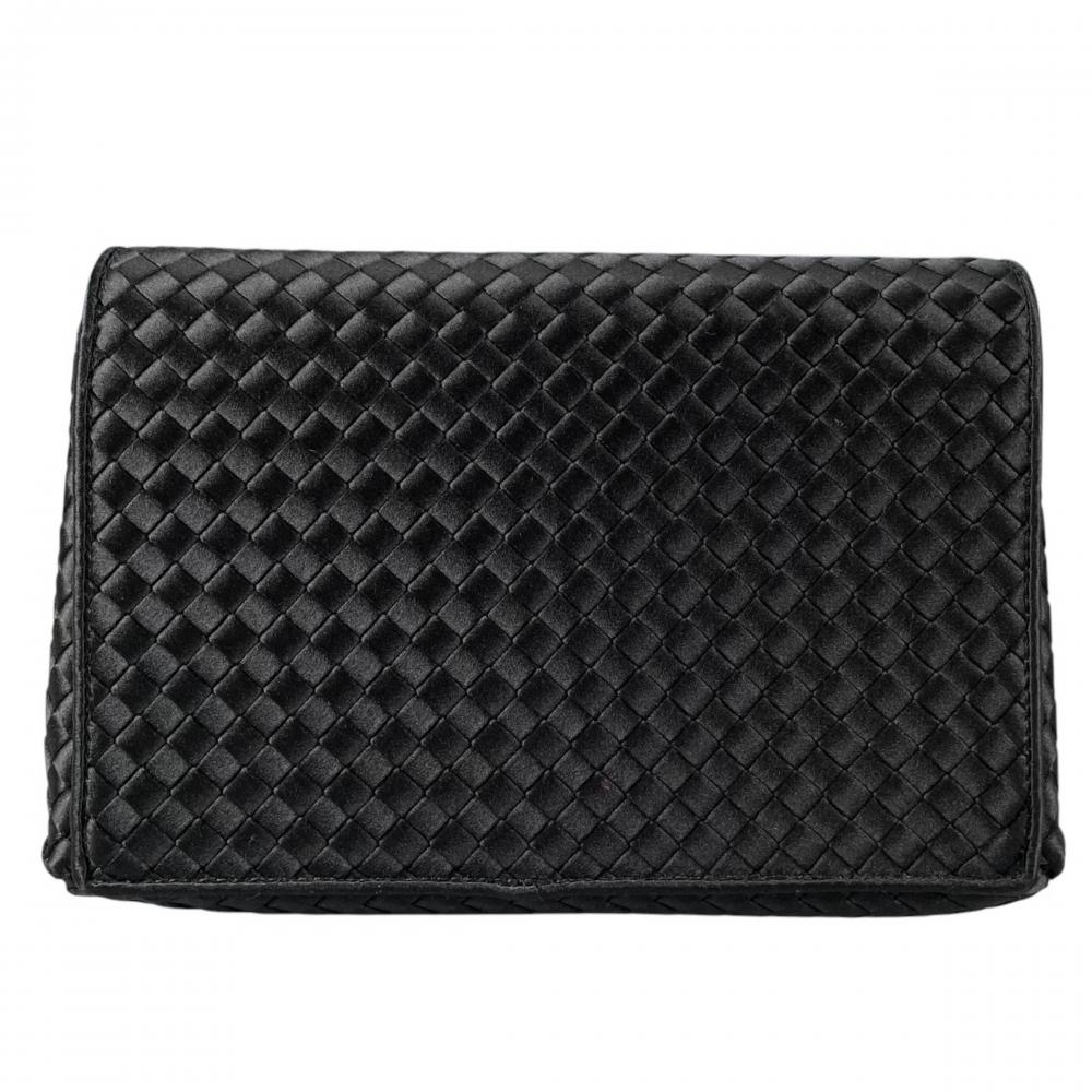 BOTTEGAVENETA ボッテガヴェネタ ショルダーバッグ イントレチャート サテン シルク ブラック 黒 ゴールド金具 レディース【中古品】