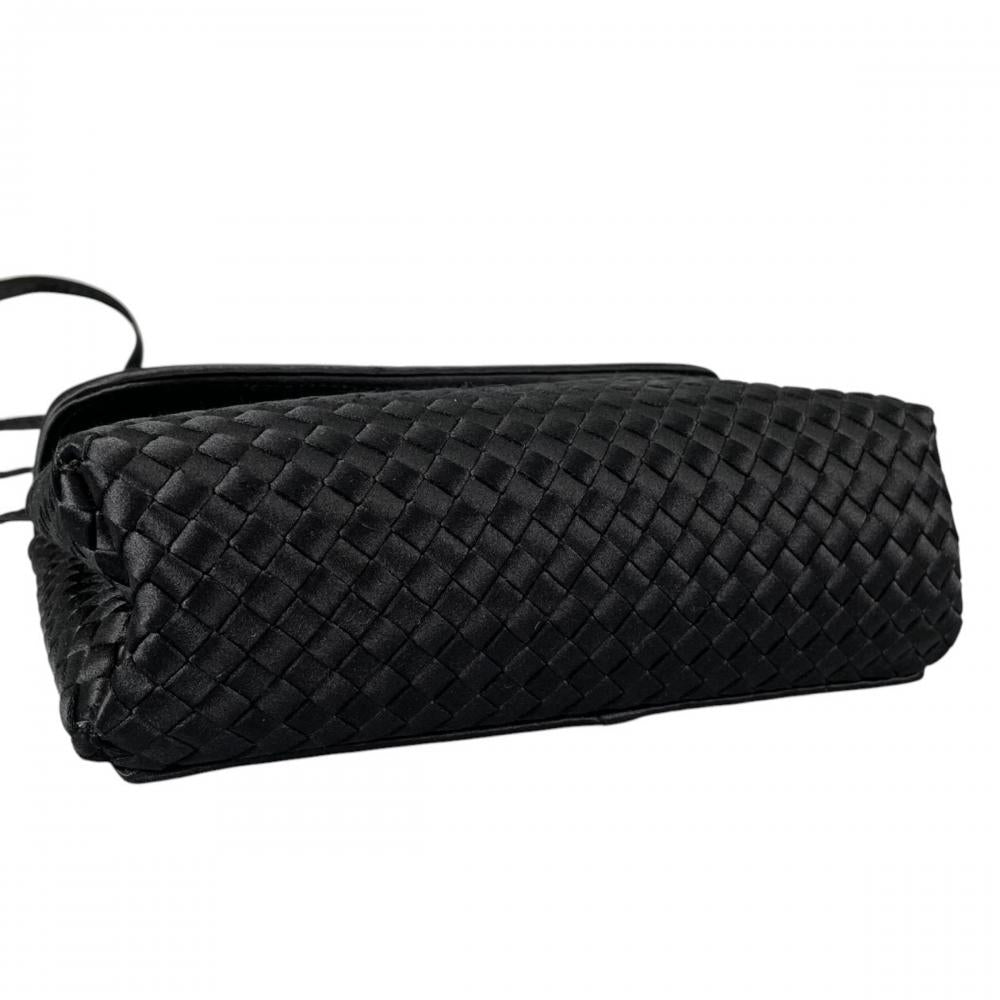BOTTEGAVENETA ボッテガヴェネタ ショルダーバッグ イントレチャート サテン シルク ブラック 黒 ゴールド金具 レディース【中古品】