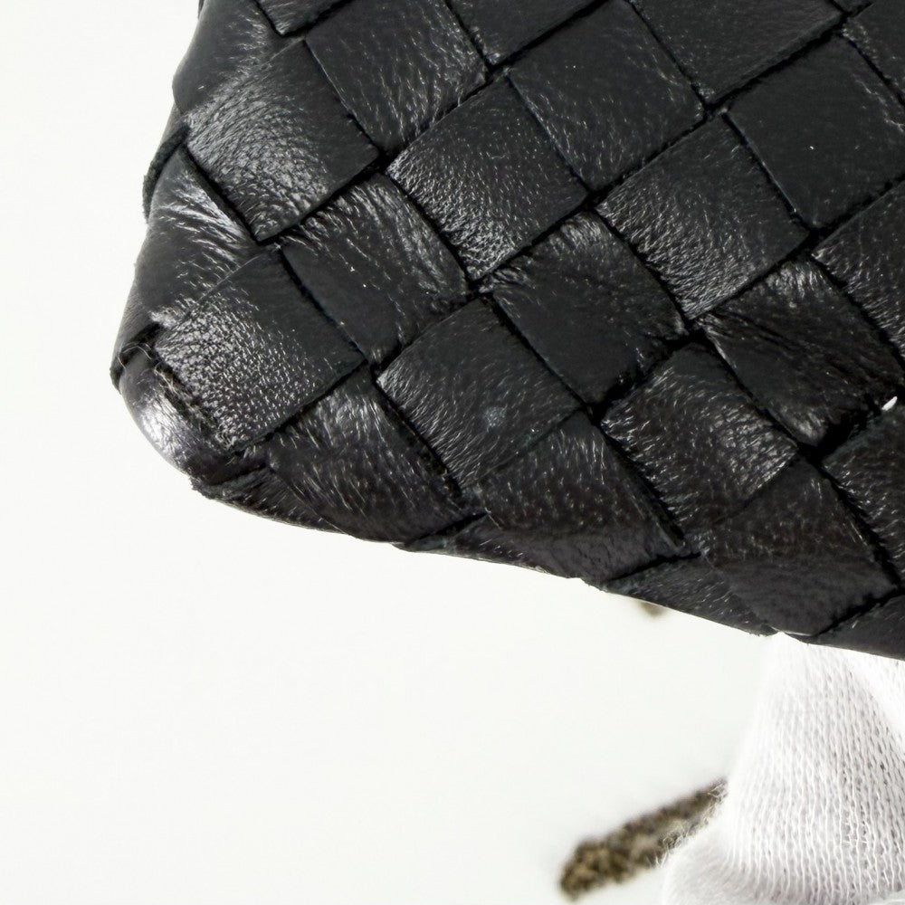 BOTTEGAVENETA ボッテガヴェネタ ショルダーバッグ イントレチャート チェーンショルダー レザー ブラック 黒 アンティークゴールド金具 レディース【中古品】