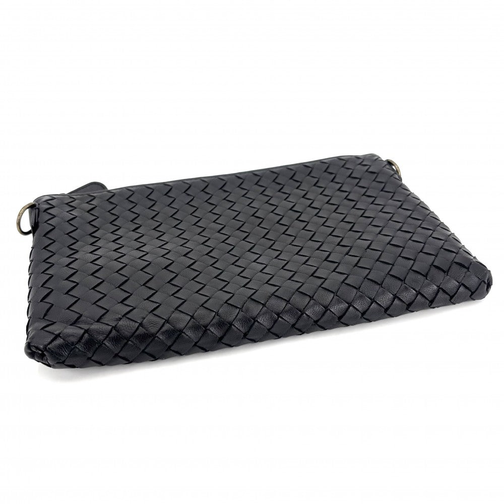BOTTEGAVENETA ボッテガヴェネタ ショルダーバッグ イントレチャート チェーンショルダー レザー ブラック 黒 アンティークゴールド金具 レディース【中古品】