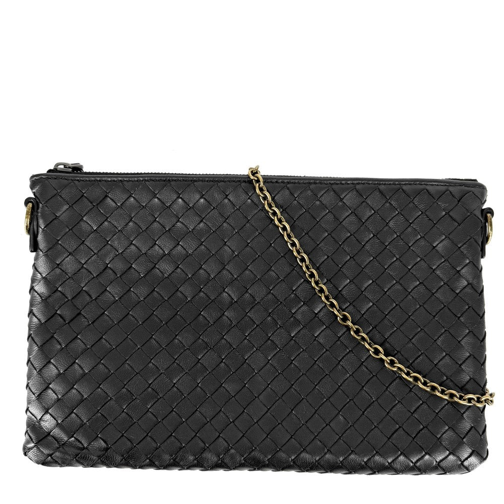 BOTTEGAVENETA ボッテガヴェネタ ショルダーバッグ イントレチャート チェーンショルダー レザー ブラック 黒 アンティークゴールド金具 レディース【中古品】