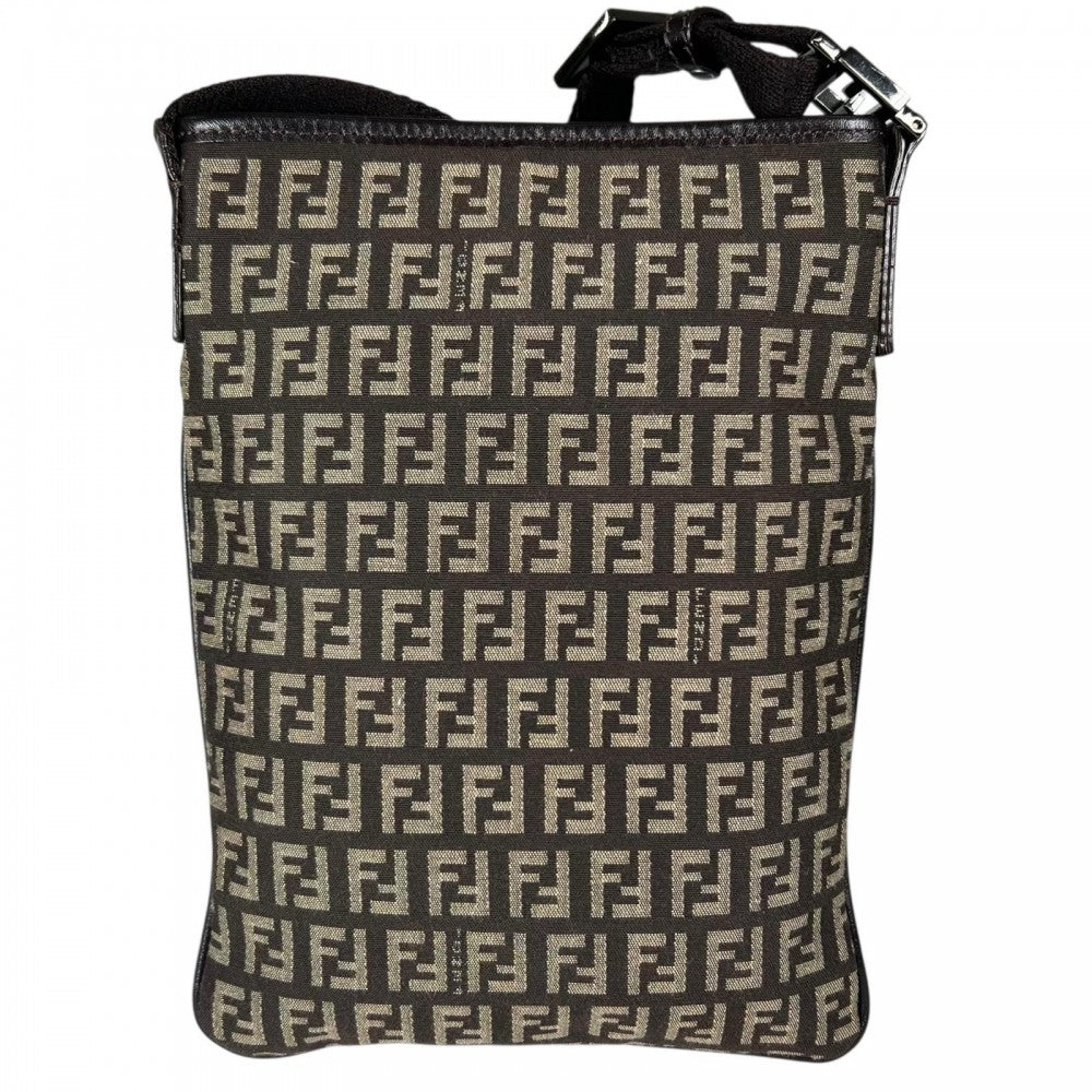 FENDI フェンディ ショルダーバッグ キャンバス レザー ブラウン 茶 シルバー金具 メンズ【中古品】