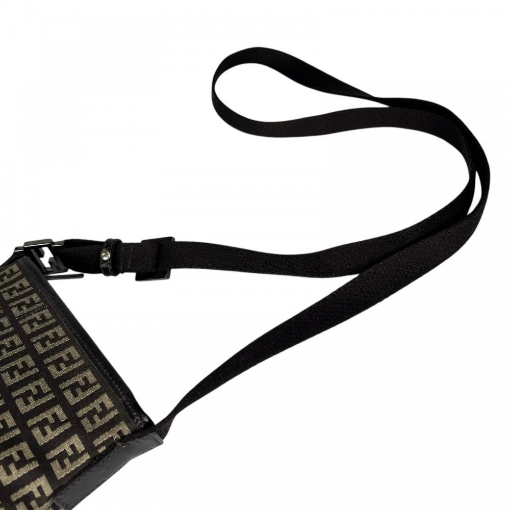 FENDI フェンディ ショルダーバッグ キャンバス レザー ブラウン 茶 シルバー金具 メンズ【中古品】