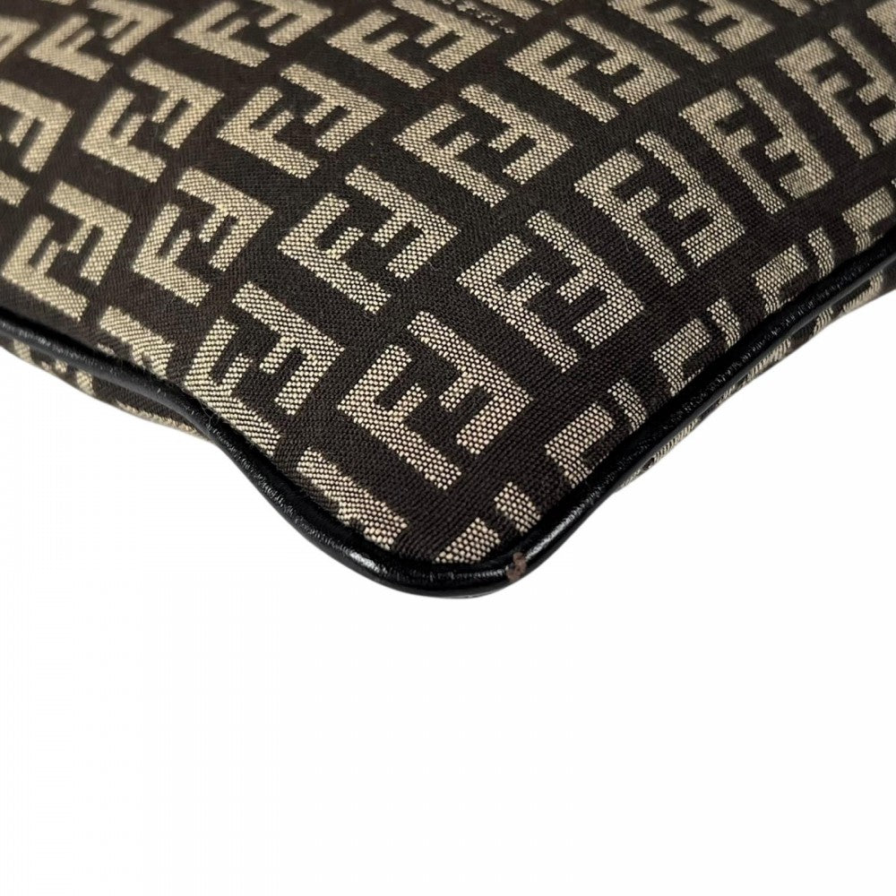FENDI フェンディ ショルダーバッグ キャンバス レザー ブラウン 茶 シルバー金具 メンズ【中古品】
